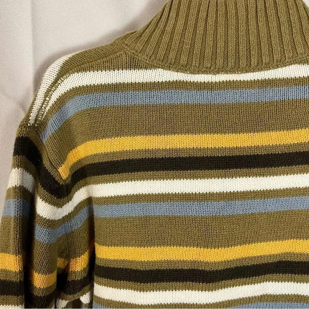 GYMBOREE Boys Long Sleeve Quarter Zip Striped Cotton Sweater Khaki & Blue M-7-8
